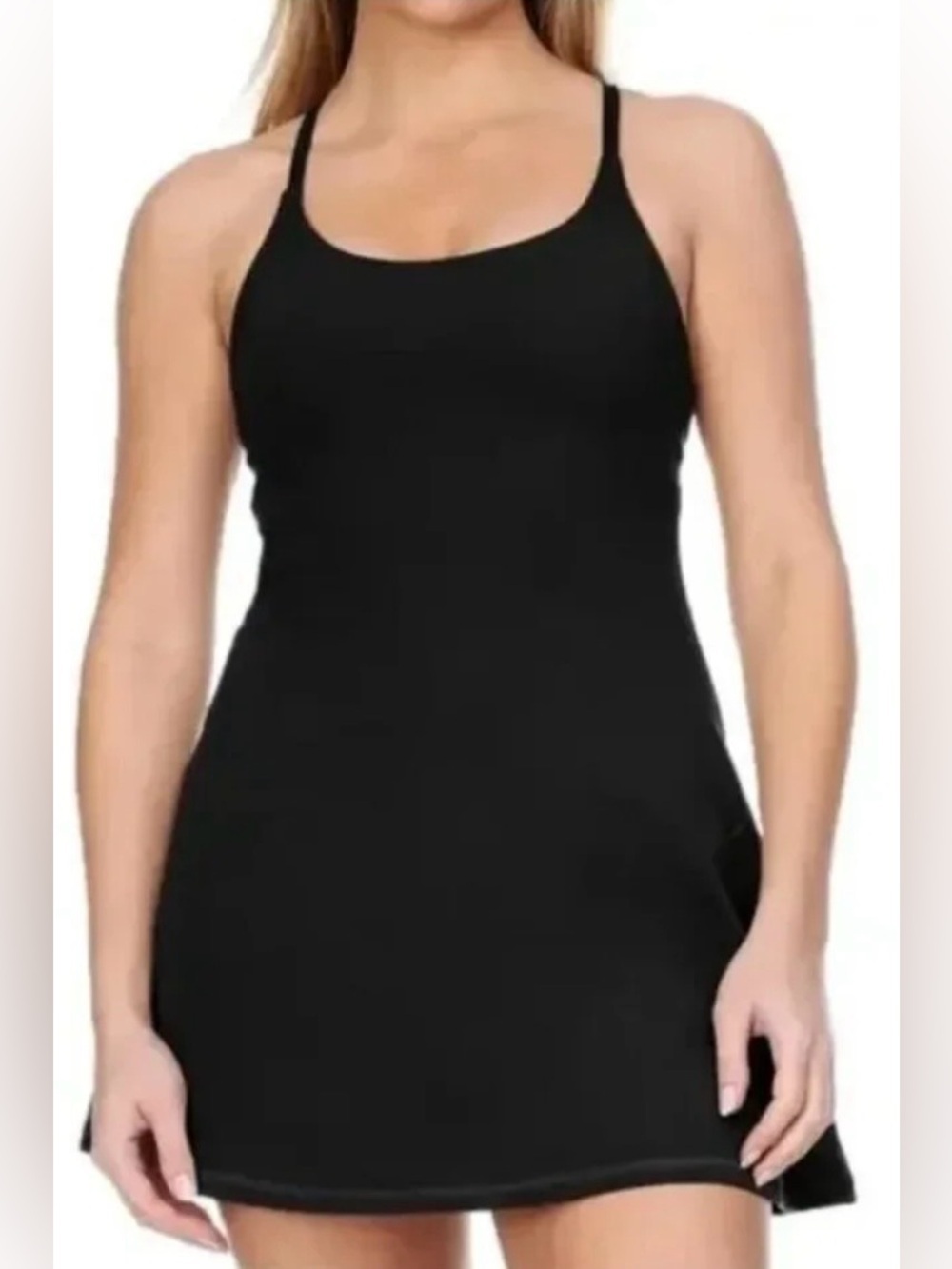 Nicole Miller Sport Black Athletic Tennis Dress Built-in Shorts Cross Back Sz M